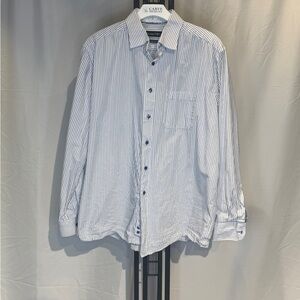 Men's Blue and White Striped Button Down Shirt‎